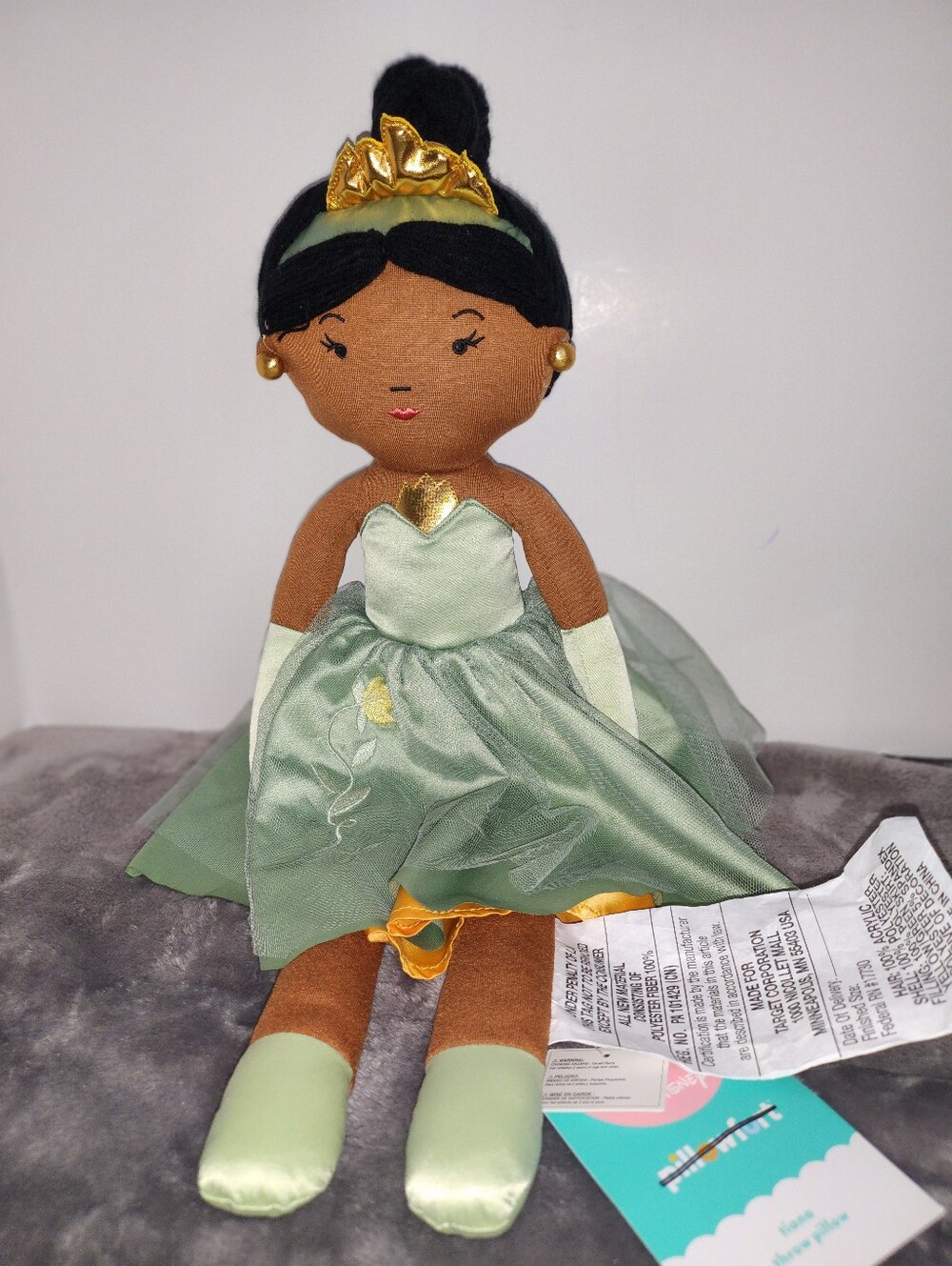 Disney Princess Tiana Plush Doll in Light Green with Gold Tiara